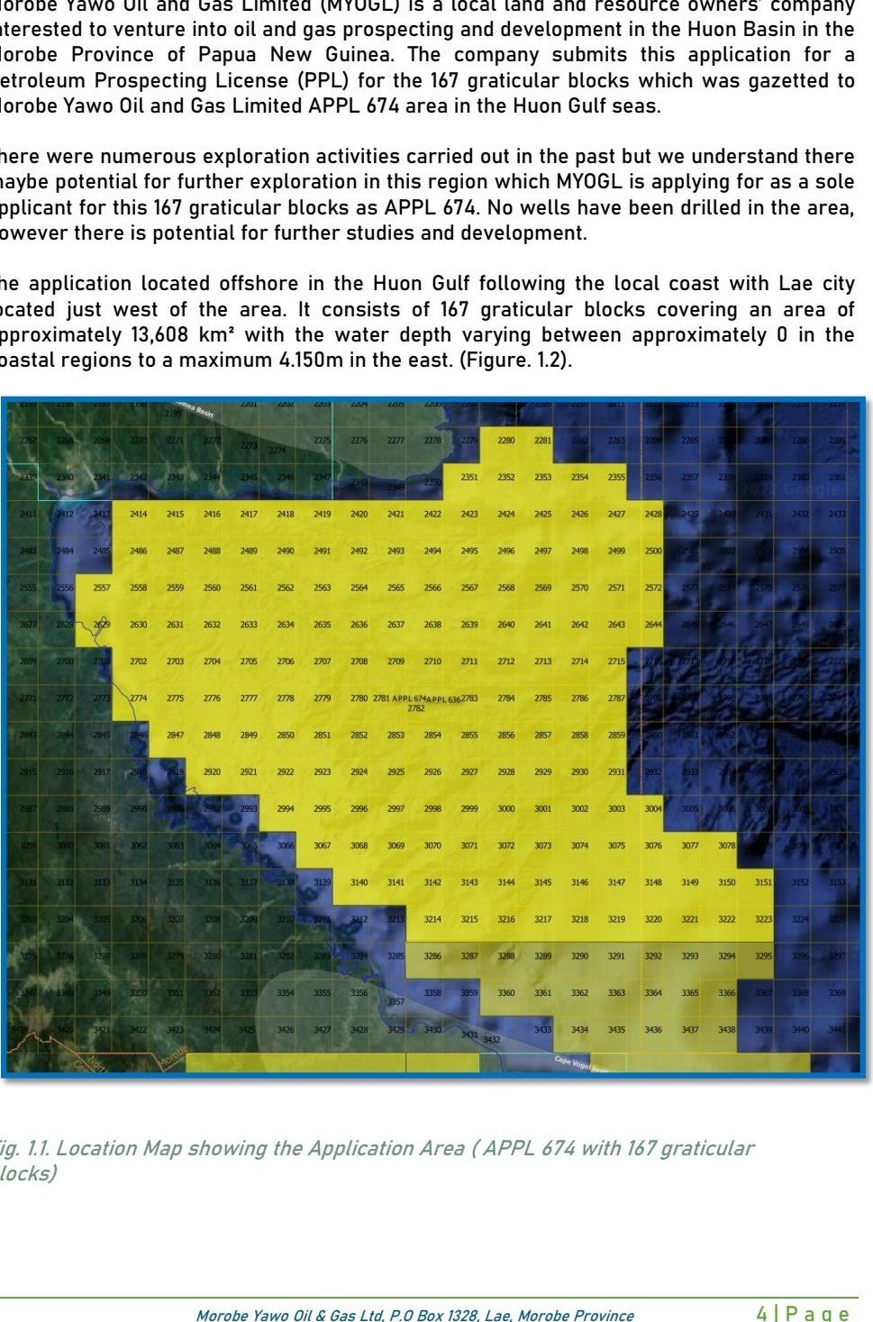 APPL 674 application area map in the Huon Basin, Papua New Guinea